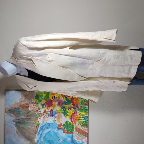 Vintage Ecru Liz Claiborne Linen Oversized Blazer Sz. 6 - Picture 3 of 5